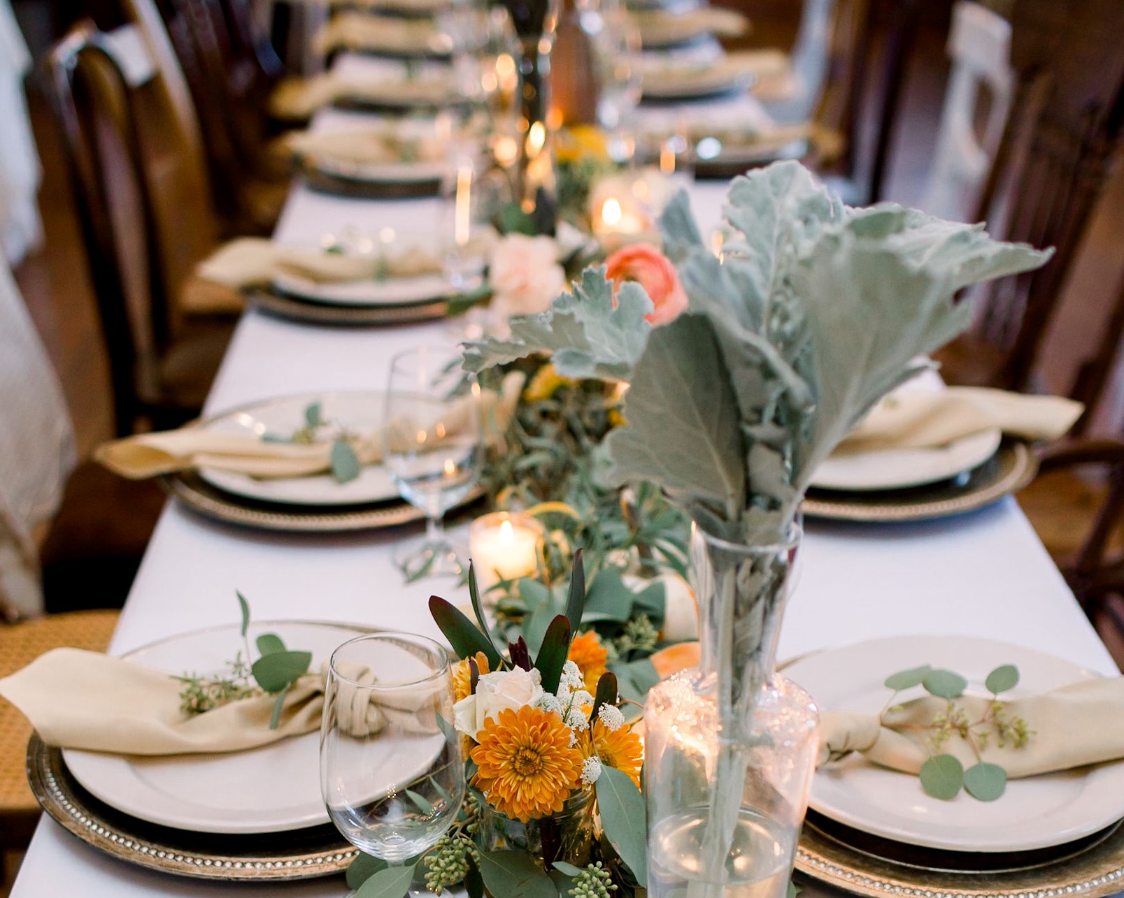 Tablescape with beautiful flowers and place settings