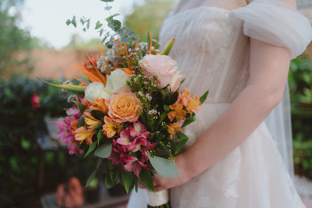 bride holds bouquet