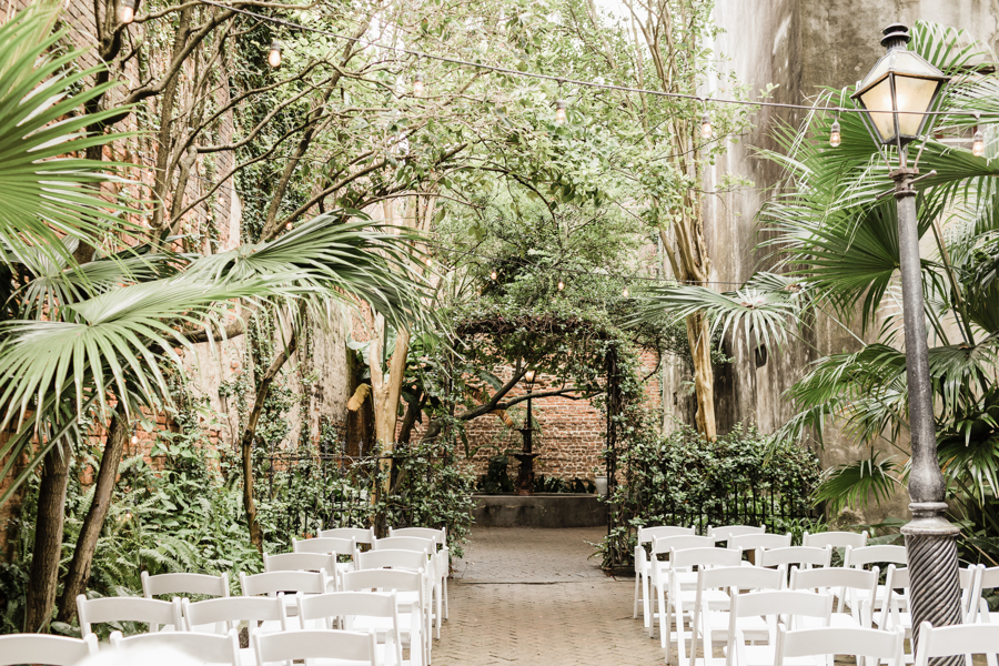 Wedding ceremony setup in the Pharmacy Museum Courtyard in New Orleans