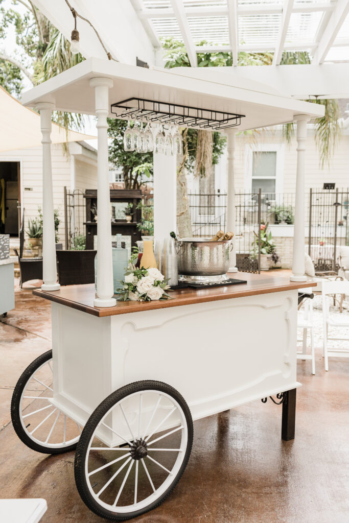 bar cart at wedding reception